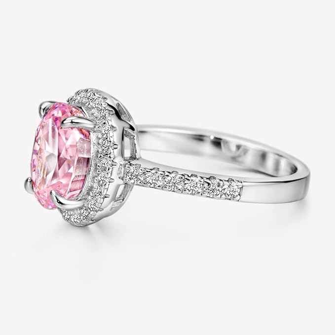 925 2.0ct Oval Cut Pink Diamond Engagement Ring