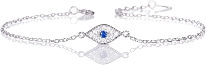 Diamond Treats Dainty Evil Eye Bracelet in 925 Sterling Silver for Women