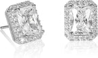 Sterling Silver Emerald Cut Stud Earrings
