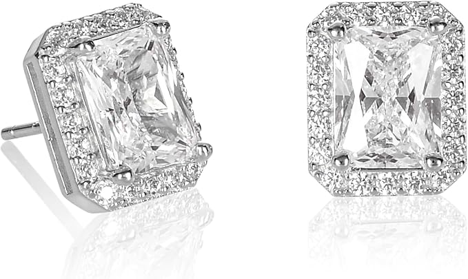 Sterling Silver Emerald Cut Stud Earrings