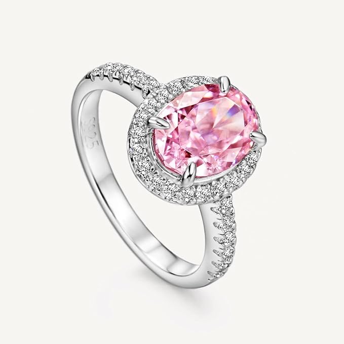 925 2.0ct Oval Cut Pink Diamond Engagement Ring