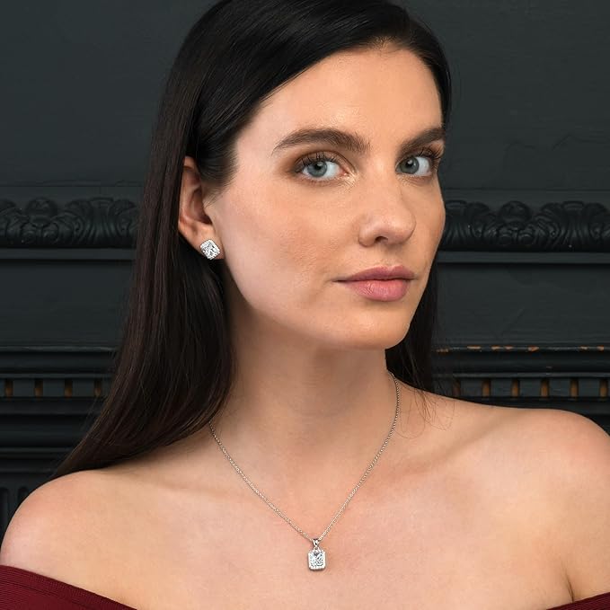 Sterling Silver Emerald Cut Stud Earrings