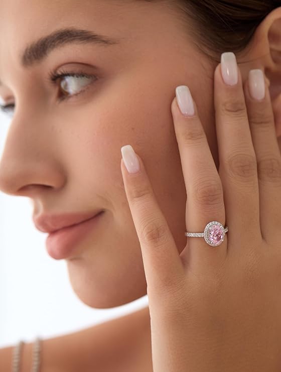 925 2.0ct Oval Cut Pink Diamond Engagement Ring