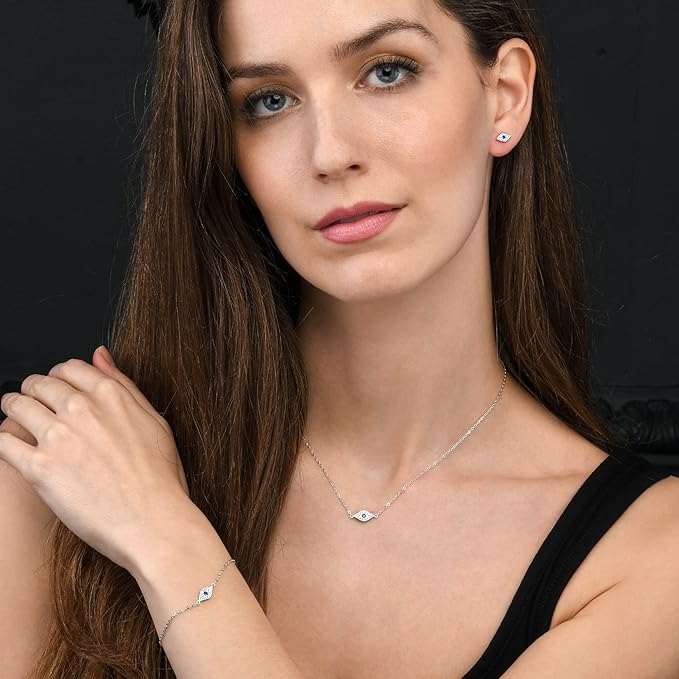 Diamond Treats Dainty Evil Eye Bracelet in 925 Sterling Silver for Women