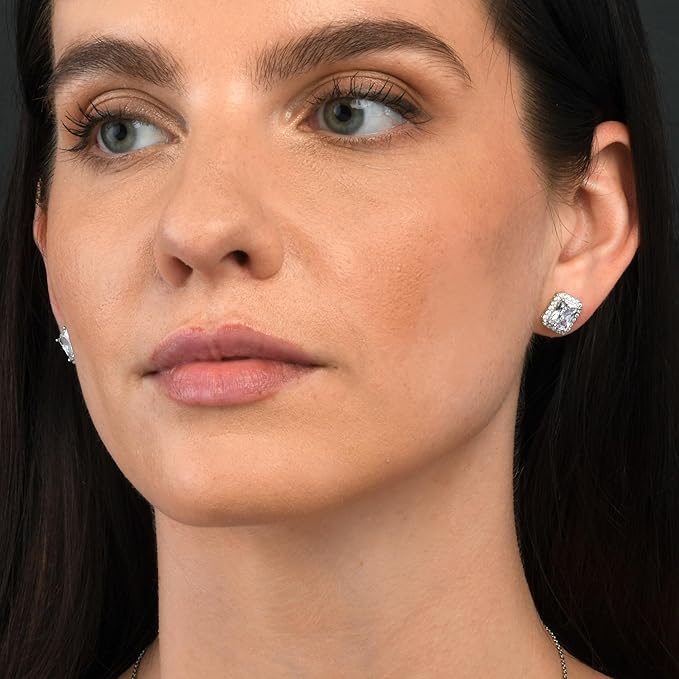 Sterling Silver Emerald Cut Stud Earrings